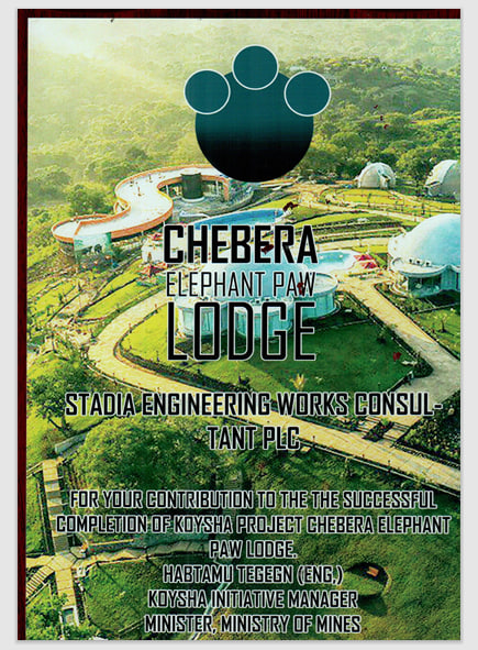 Chebera Elephant Paw Lodge Certificate